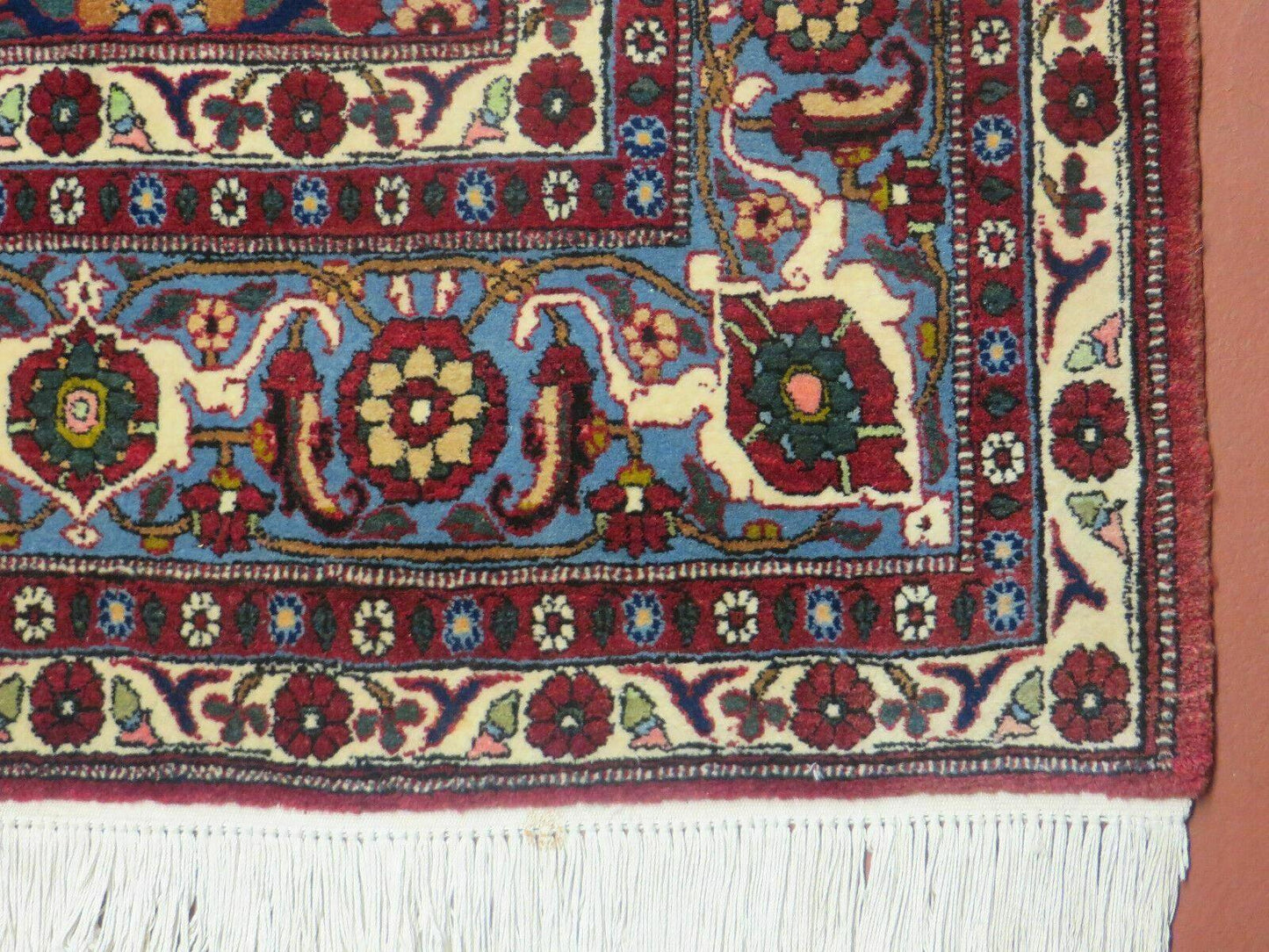 Navy Blue Antique Persian Rug 7x11, Veramin Mina Khani Repeated Allover Pattern, Vintage Authentic Hand Knotted Handmade Wool Room Sized Carpet - Nuvé