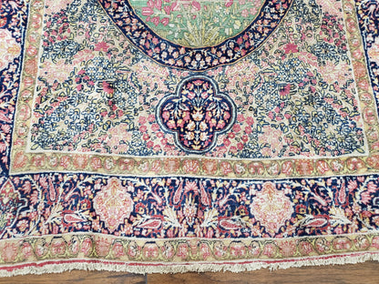 Antique Persian Kirman Rug 4.4 x 7.5, Highly Collectible, Late 19th Early 20th Century Rug, Millefleurs, Cows, Wool Hand Knotted, Pictorial - Nuvé