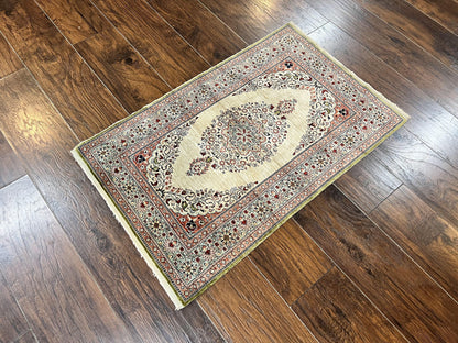 Silk Turkish Kayseri Rug 2x3, Very Finely Hand Knotted, Semi Open Field, Vintage, Silk Pile on Silk Foundation, 300 KPSI - Nuvé
