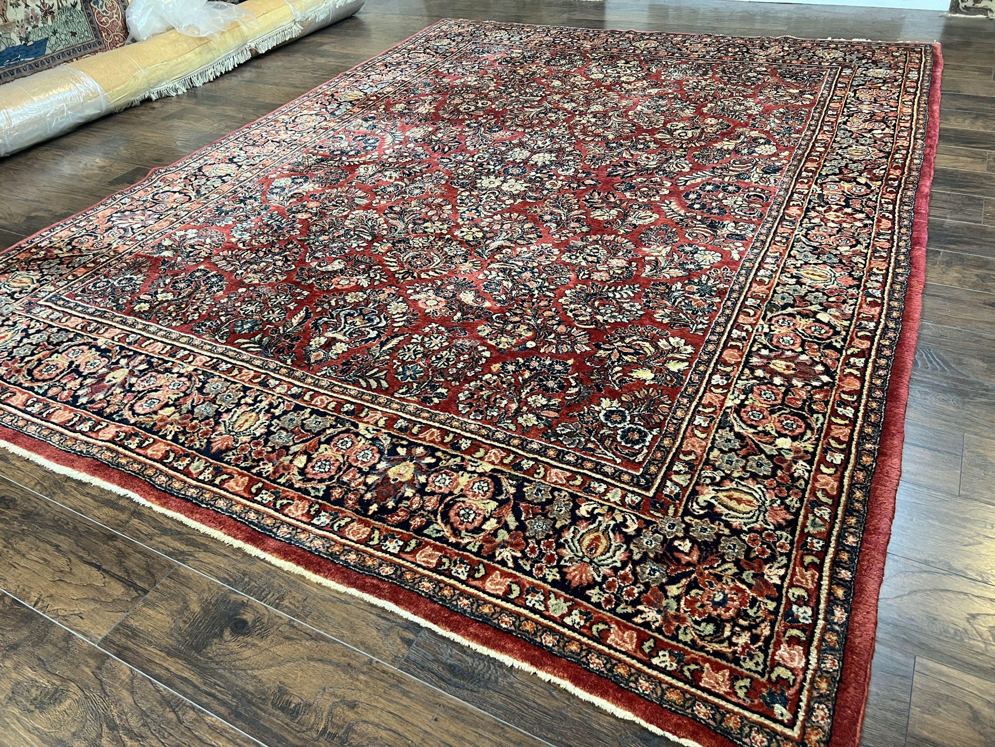 1920s Persian Sarouk Rug 9x12, Red Persian Carpet, High Quality Persian Rug, Allover Floral Pattern, Antique Oriental Rug, Wool Handmade Room Sized - Nuvé