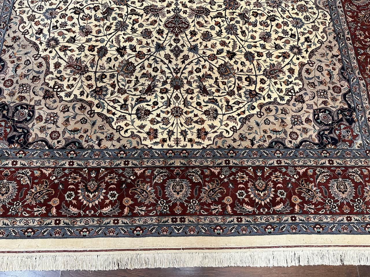 Sino Persian Rug 9x12, Vintage Wool Oriental Carpet, Floral Medallion, Wool Rug, Cream and Maroon - Nuvé