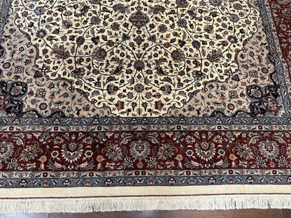 Sino Persian Rug 9x12, Vintage Wool Oriental Carpet, Floral Medallion, Wool Rug, Cream and Maroon - Nuvé