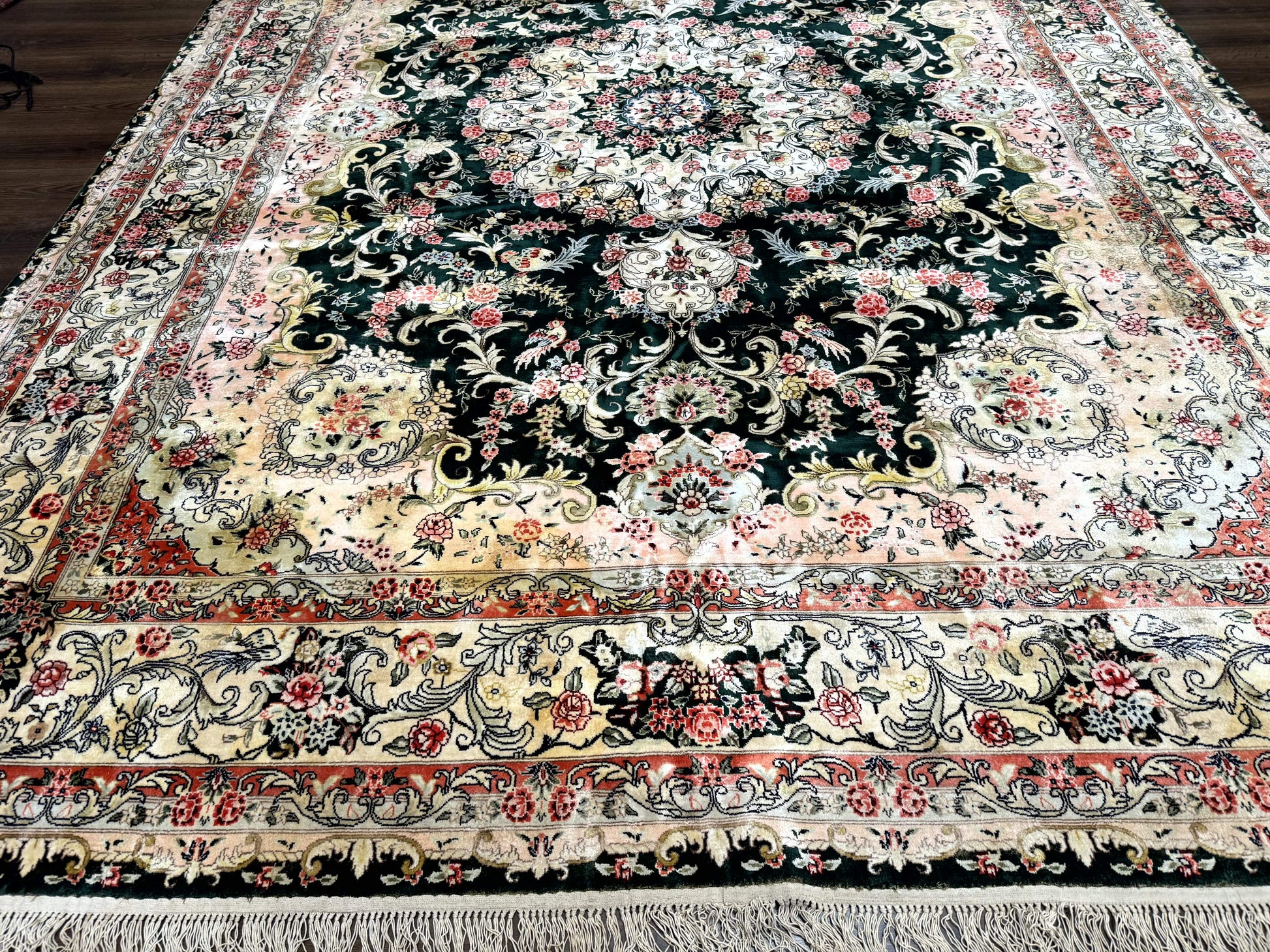 Silk Indian Kashmiri Rug 9x12, Vintage Hand Knotted Carpet - Nuvé