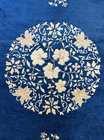 Hand-Knotted Antique Chinese Peking Wool Rug – 9’ x 11’5” – Distressed Blue, 19th Century - Nuvé