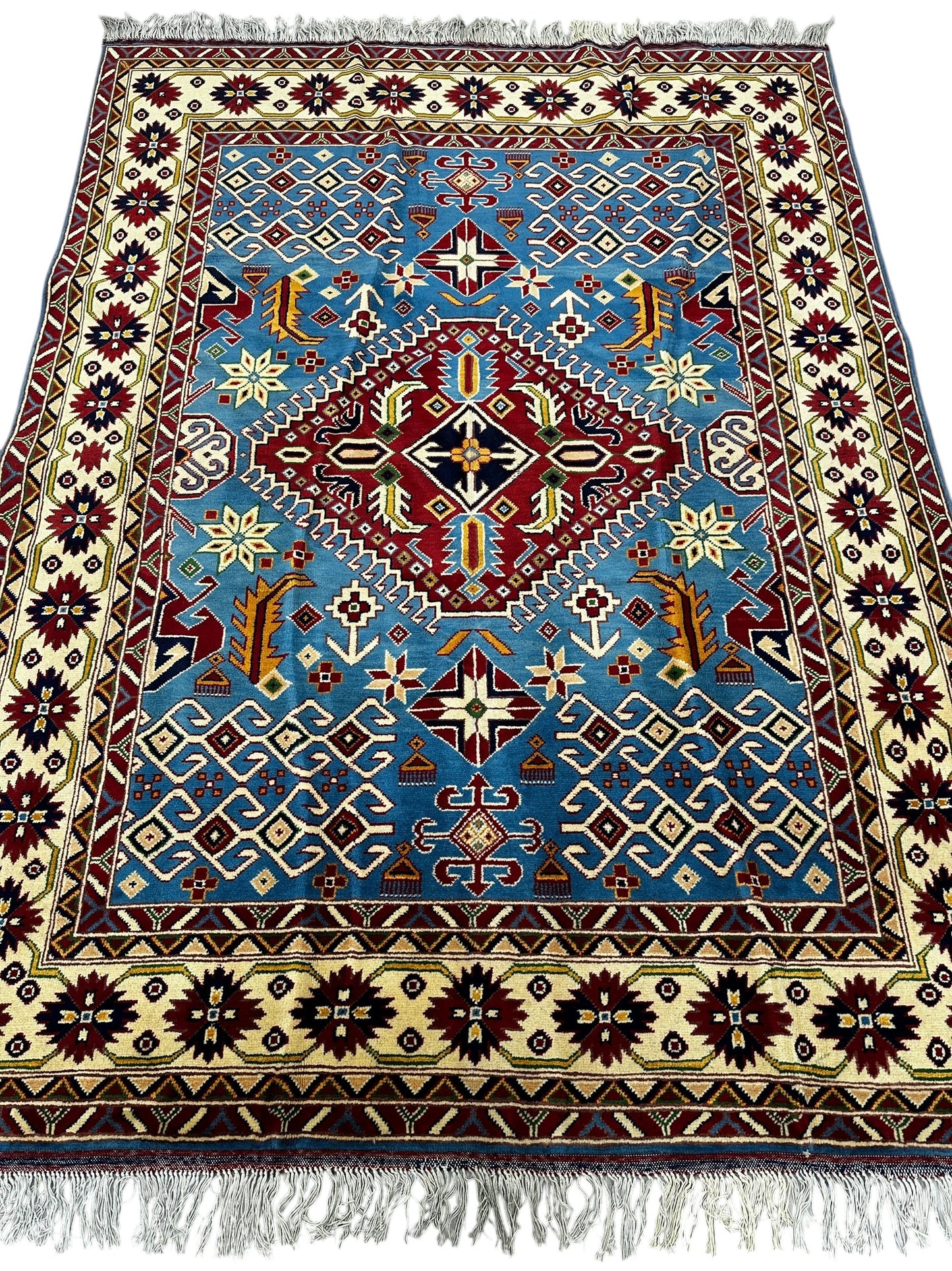 Hand-Knotted Afghani Kazak Wool Rug – 5’0″  x  6’10″ - Nuvé