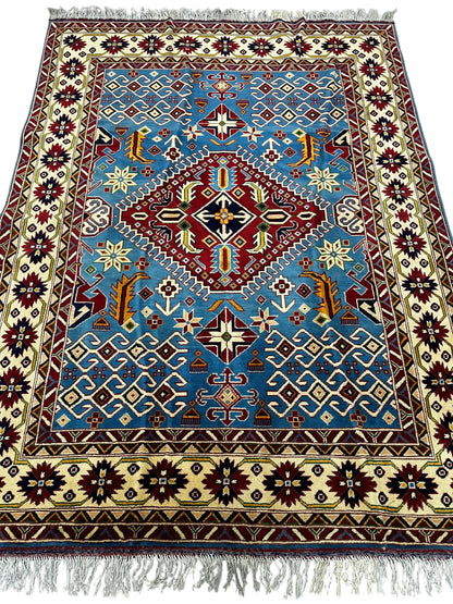 Hand-Knotted Afghani Kazak Wool Rug – 5’0″  x  6’10″ - Nuvé