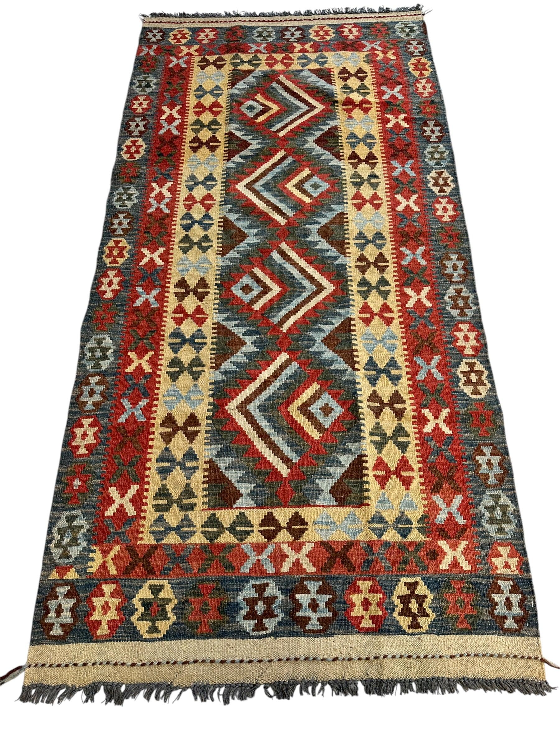 Afghani Maimana Kilim Wide Runner Rug 3’3” x 6’8” - Nuvé