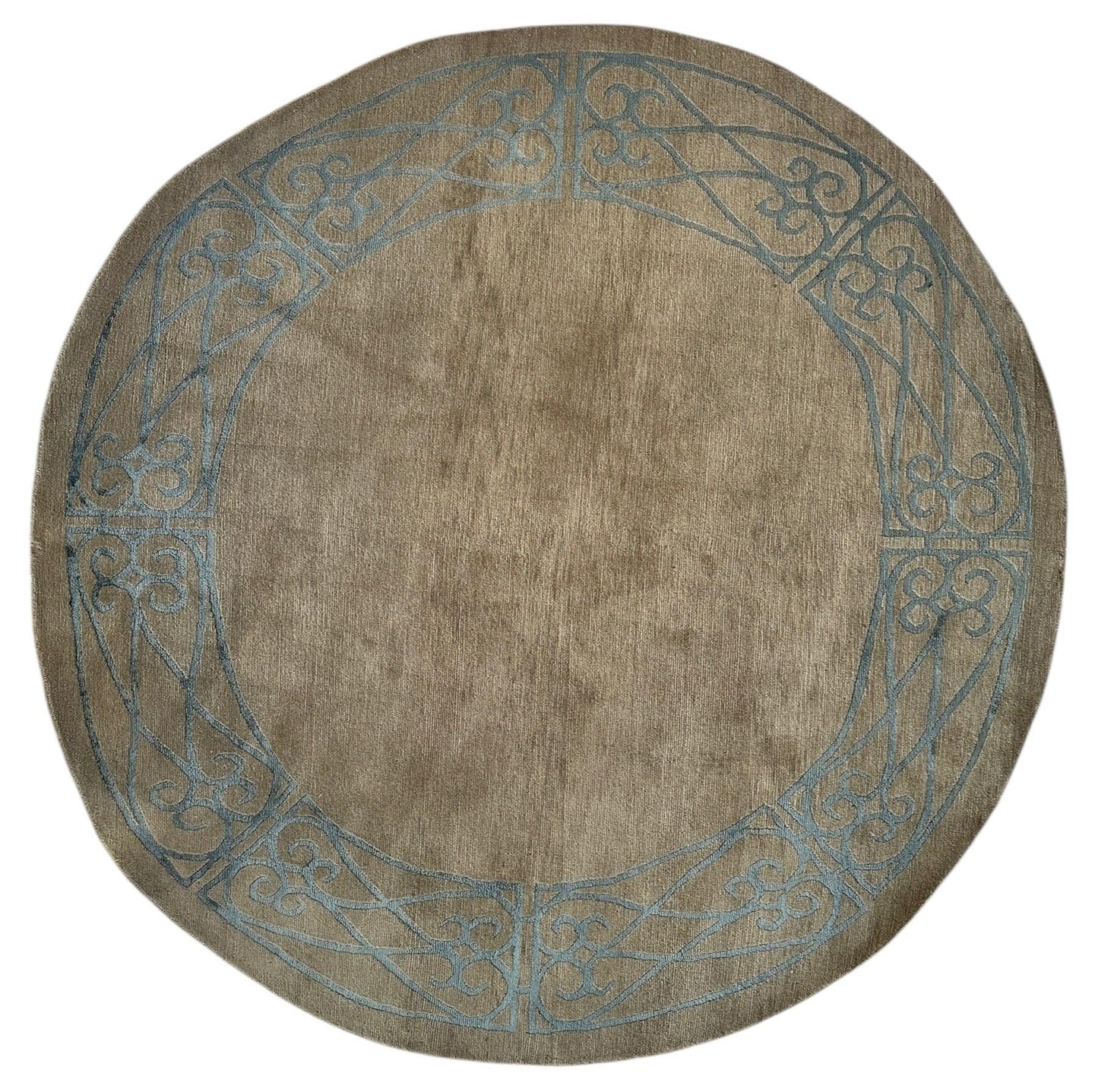 Hand-Knotted Tibetan Rug - 6' x 6'1" Round - Wool & Silk - Elegant Blue Border Design - Nuvé