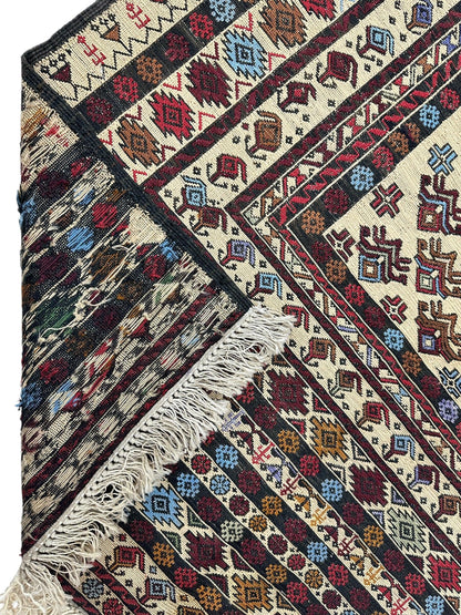 Hand-Woven Afghani Maliki Soumak Wool Kilim Rug - 4'2" x 6' - Nuvé