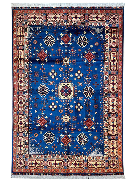 Hand-Knotted Afghan Kazak Rug – 6'6" x 9'7" – Vibrant Geometric Design in 100% Wool - Nuvé