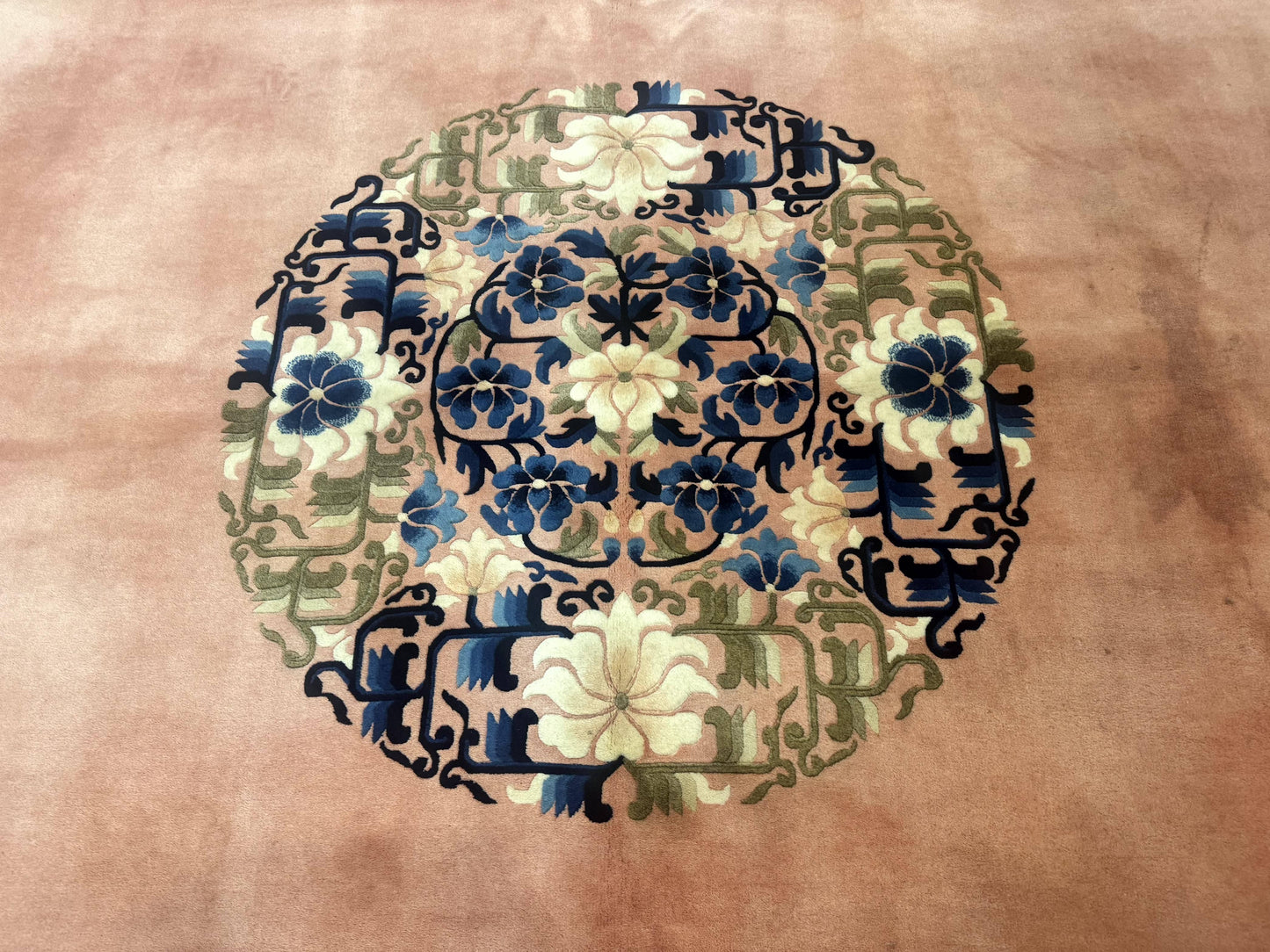 Chinese Wool Rug 11x18, Palace Sized Chinese Carpet, Peking Rug, Peach and Blue, Open Field, Simple Design, Art Deco Rug, Large Handmade Rug - Nuvé