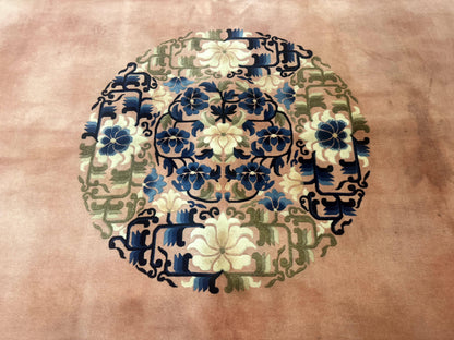 Chinese Wool Rug 11x18, Palace Sized Chinese Carpet, Peking Rug, Peach and Blue, Open Field, Simple Design, Art Deco Rug, Large Handmade Rug - Nuvé