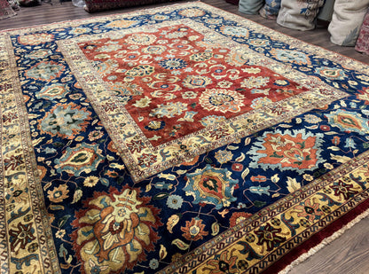 Palace Size Indo Persian Rug 12x15, Sultanabad Mahal Carpet, Red Navy Blue, Fine 210 KPSI - Nuvé