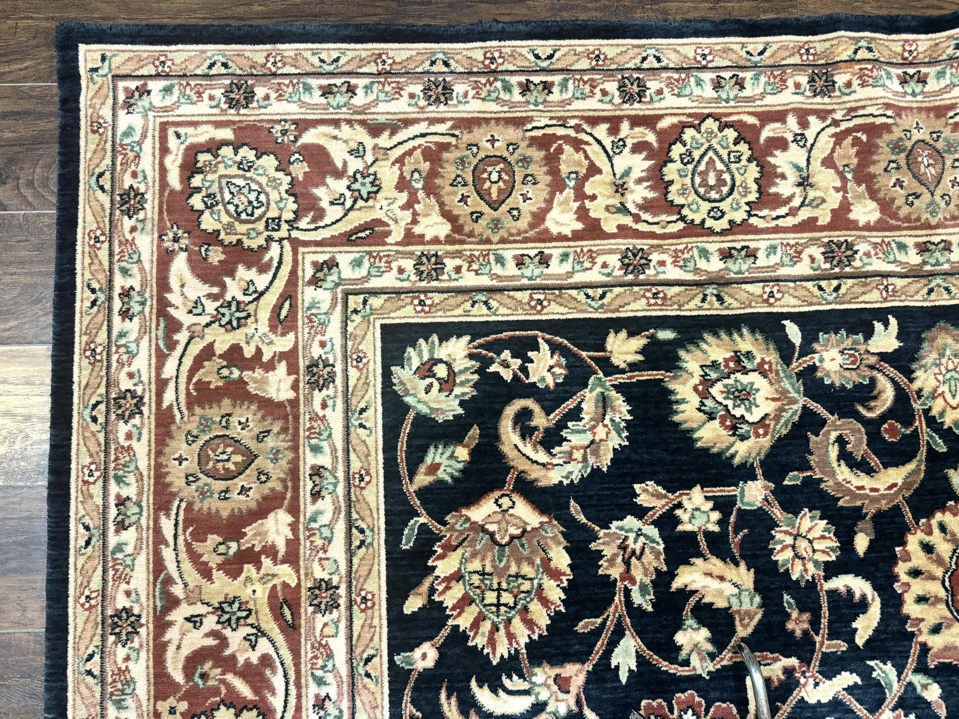 Vintage Oriental Rug 8x11, Floral Persian Design Carpet, Turkish Power Loomed Rug, Navy Blue Red Cream - Nuvé