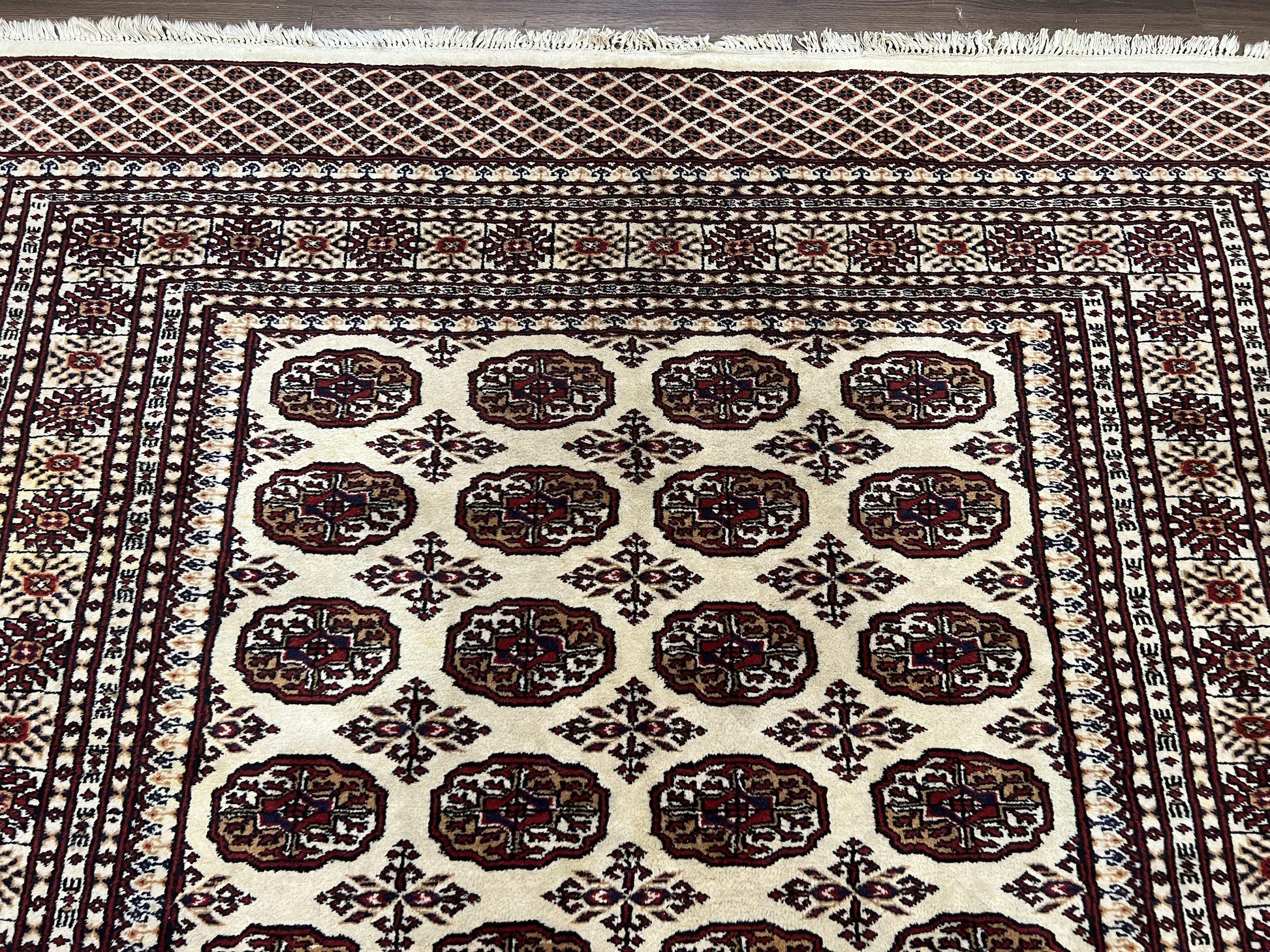 Pakistani Turkoman Rug 6x9, Cream and Red Hand Knotted Wool Oriental Carpet, Yamud Rug, Tribal Rug 6 x 9, Bohemian Area Rug, Bokhara Rug - Nuvé