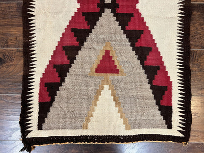 Antique Navajo Rug 2x4, Collectible Native American Wool Handmade Rug, Ivory Black Red Gray, Vintage Navajo Textile - Nuvé