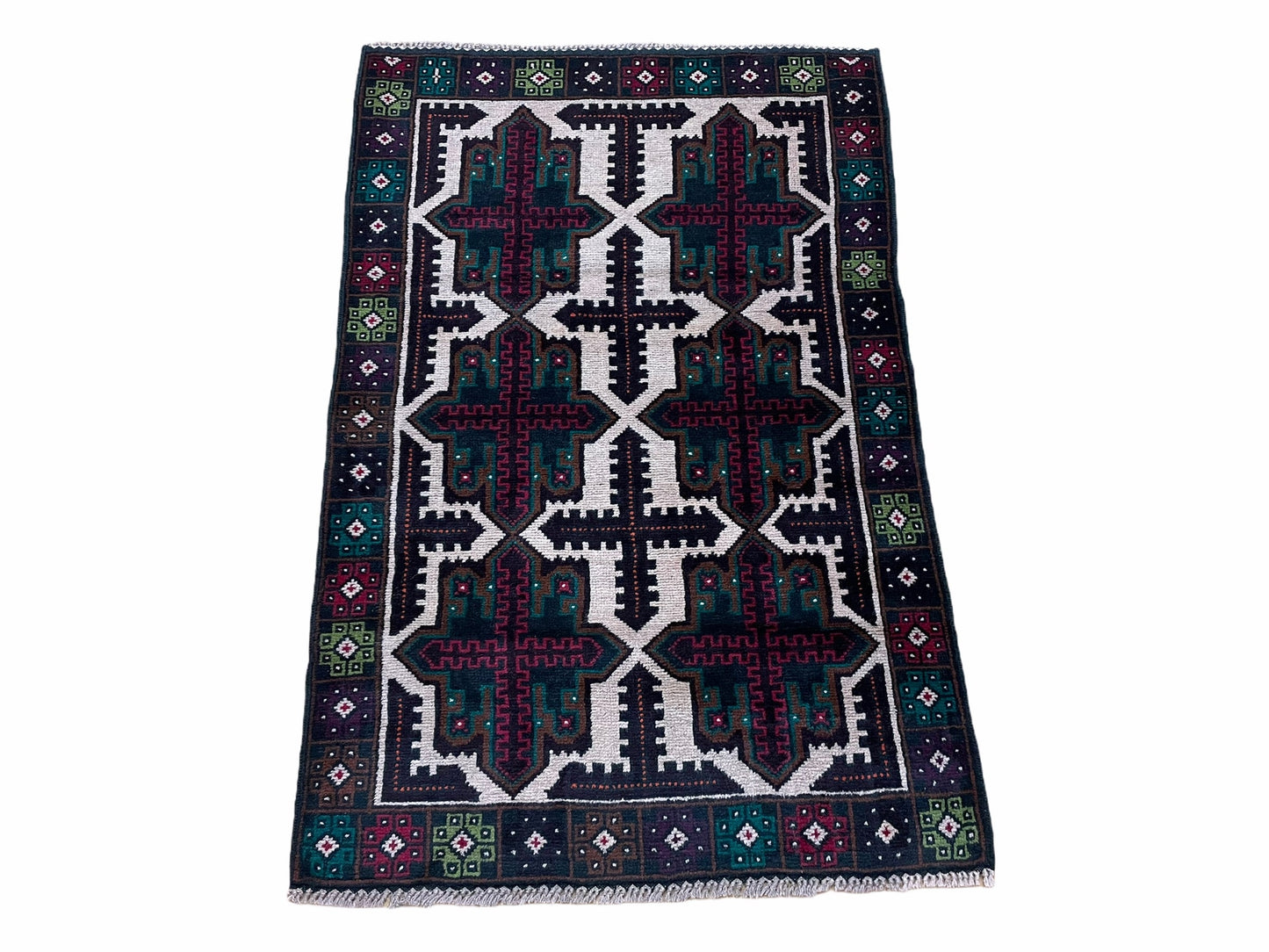 3 X 4.4 Vintage Handmade Tribal Wool Rug Balouchi Rug Afghan Rug Red Beige Green