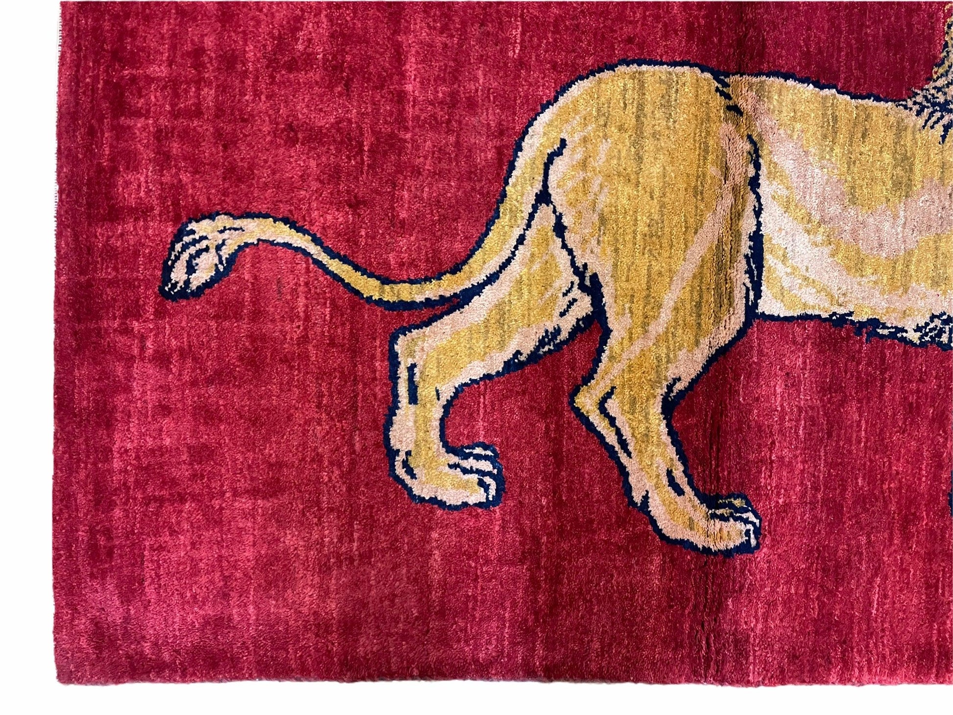 3 X 5 Handmade Hand-Knotted Rug Quality Wool Pictorial Lion Red Organic Dyes - Nuvé