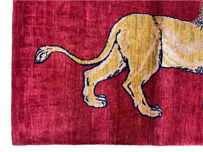 3 X 5 Handmade Hand-Knotted Rug Quality Wool Pictorial Lion Red Organic Dyes - Nuvé