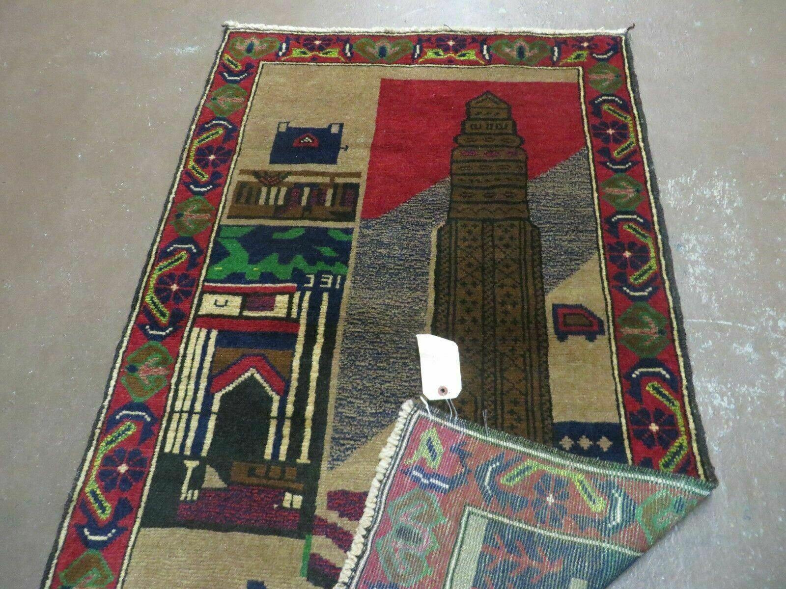 3' X 4' New Vintage Handmade Afghan Balouch Tribal Wool Pictorial Rug # 281 - Nuvé