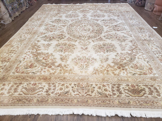 Sino Persian Rug 8x11, Ivory Floral Carpet, Vintage Wool Rug, Elegant Dining Room Rug, Hand Knotted Oriental Rug - Nuvé