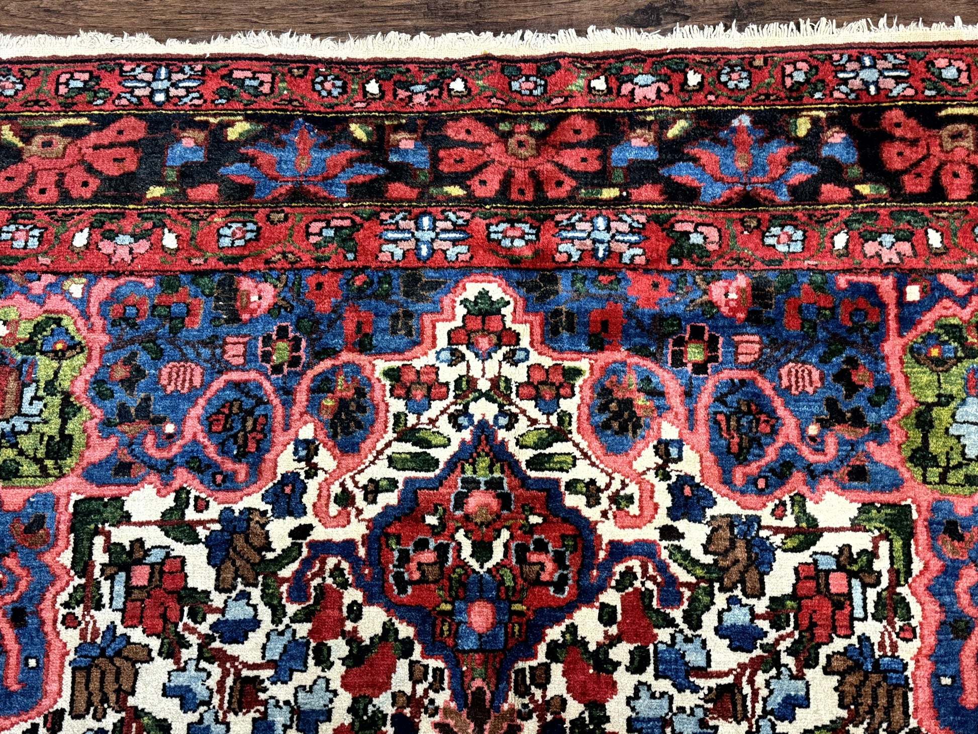 Persian Bakhtiari Rug 7x10, Antique Persian Carpet, Colorful, Great Colors, Ivory Red Blue, Rare Tribal Rug - Nuvé