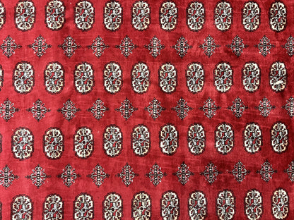 Turkoman Rug 8 x 11.6, Red Bokhara Pakistani Carpet, Wool Handmade Vintage Rug - Nuvé