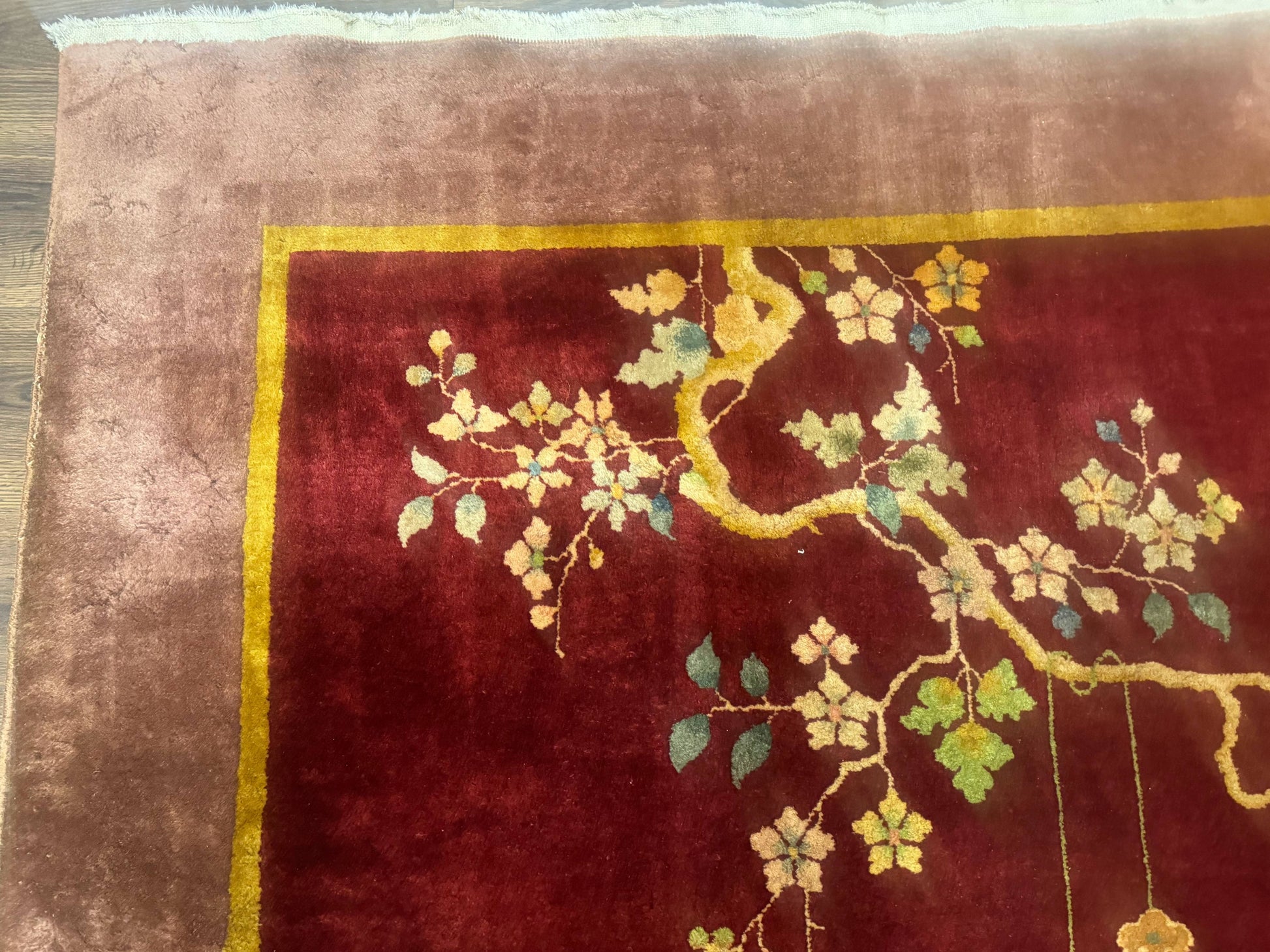 Red Chinese Art Deco Rug 9x11, Simple Design, Wool Chinese Area Rug, Antique - Nuvé