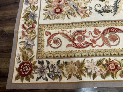 Aubusson Needlepoint Rug 10x14, Elegant European French Carpet, Vintage Carpet - Nuvé