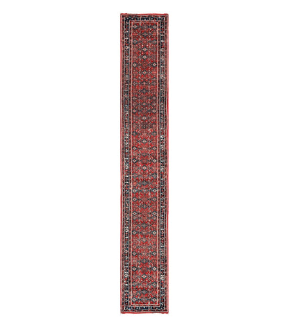 Long Persian Runner Rug 2.9 x 17, Red Handmade Wool Rug for Hallway, Antique Persian Carpet, 17ft Runner, Persian Hamadan Dargazine Rug