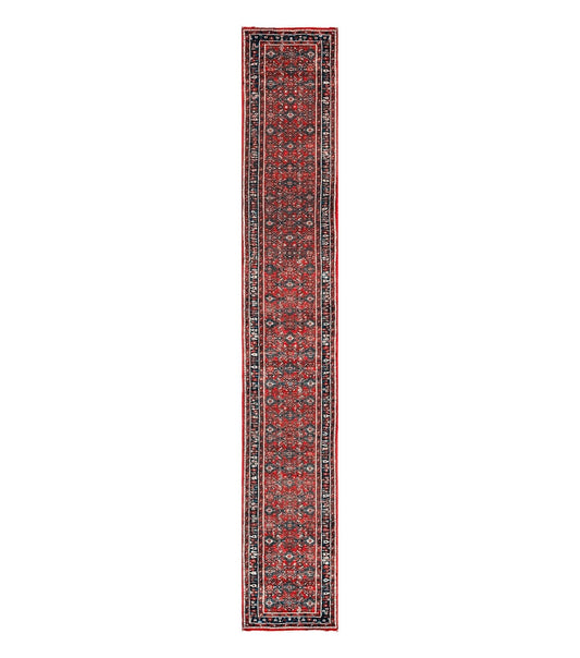 Long Persian Runner Rug 2.9 x 17, Red Handmade Wool Rug for Hallway, Antique Persian Carpet, 17ft Runner, Persian Hamadan Dargazine Rug