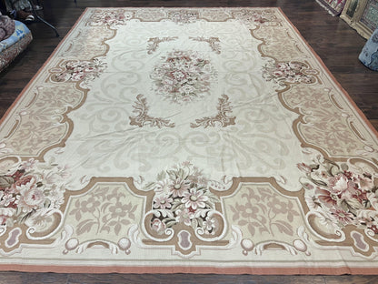 10x14 Aubusson Rug, Wool Handmade Vintage Carpet, French European Design, Elegant - Nuvé