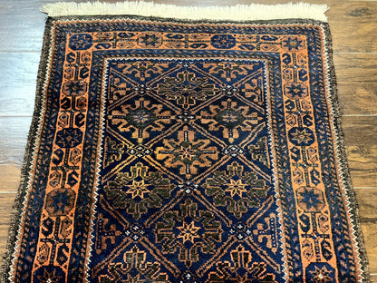 Small Antique Persian Rug 2.7 x 4.7, Handmade Wool Rug, Navy Blue, Balouch Rug, Tribal Rug - Nuvé