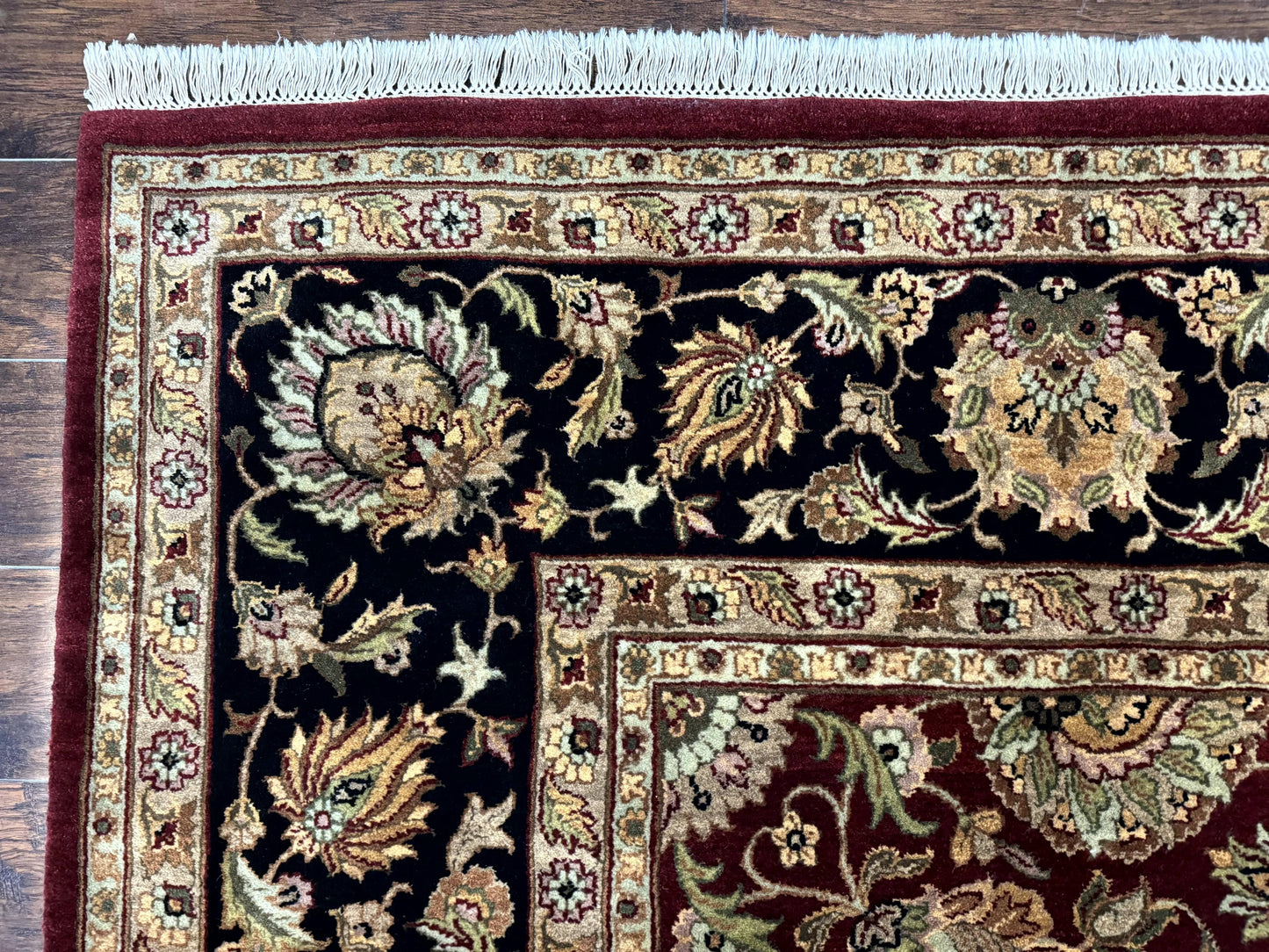 Indian Agra Rug 10x14, Traditional Oriental Carpet, Room Sized Wool Area Rug, Floral, Maroon - Nuvé