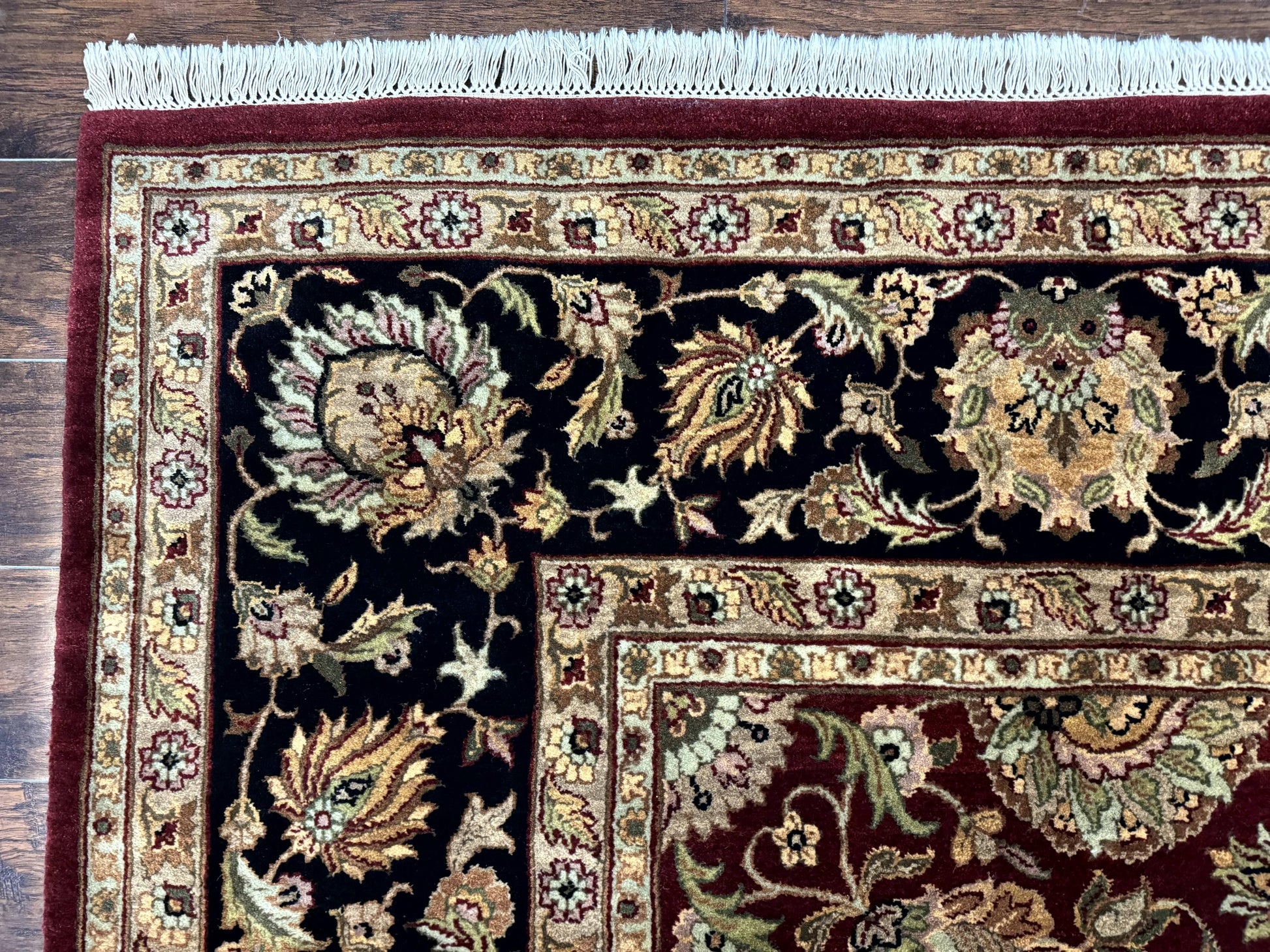 Indian Agra Rug 10x14, Traditional Oriental Carpet, Room Sized Wool Area Rug, Floral, Maroon - Nuvé