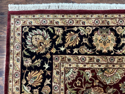 Indian Agra Rug 10x14, Traditional Oriental Carpet, Room Sized Wool Area Rug, Floral, Maroon - Nuvé