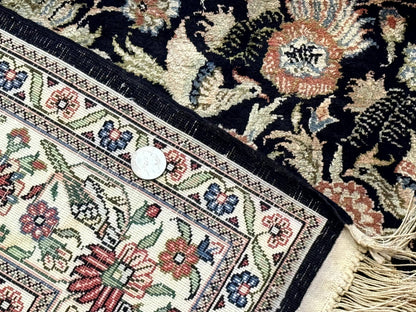 Silk Rug 4x6, Black and Cream, Floral & Bird Pictorials, Fine 330 KPSI, Sino Persian Rug - Nuvé