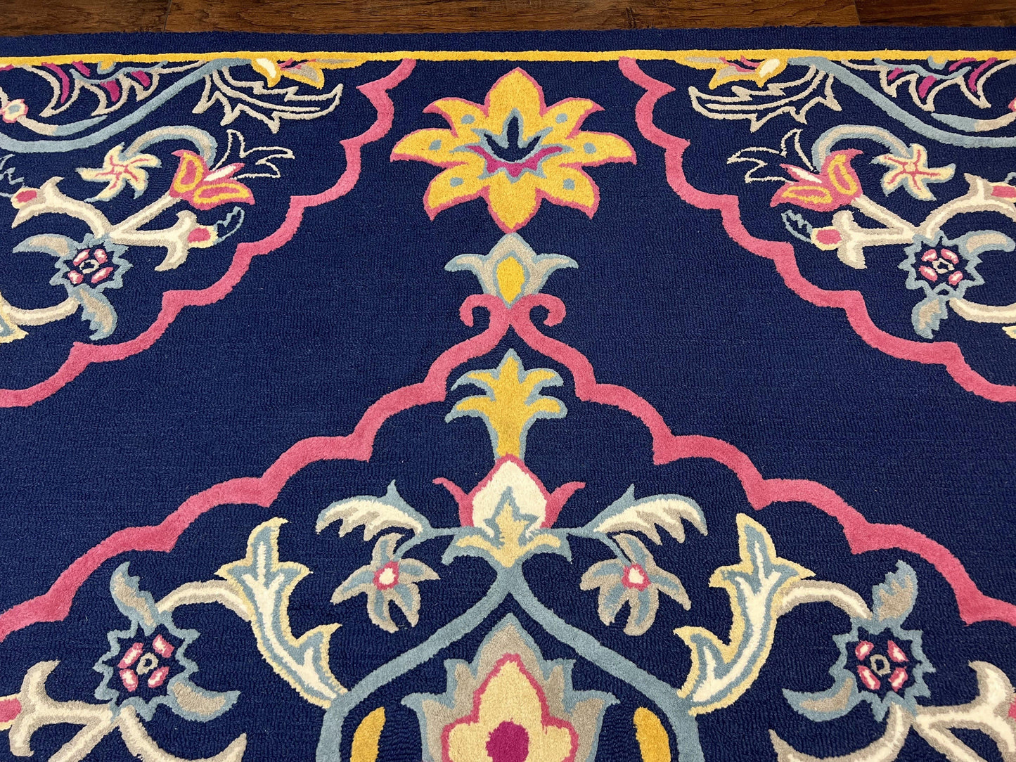 Safavieh Rug 8x10 Belagio Collection, Navy Blue Pink Yellow, Power-Loomed Wool Carpet, Floral Area Rug, Modern Rug, Room Sized 8 x 10 ft Rug - Nuvé