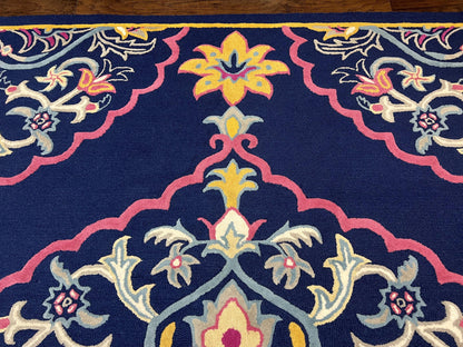 Safavieh Rug 8x10 Belagio Collection, Navy Blue Pink Yellow, Power-Loomed Wool Carpet, Floral Area Rug, Modern Rug, Room Sized 8 x 10 ft Rug - Nuvé