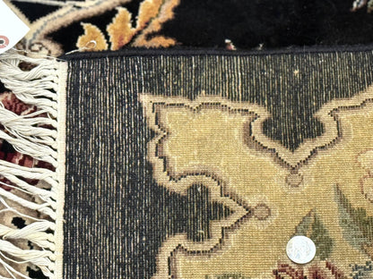 Aubusson Rug 9x12, Black and Beige, Floral, Elegant Handmade French European Design Carpet - Nuvé