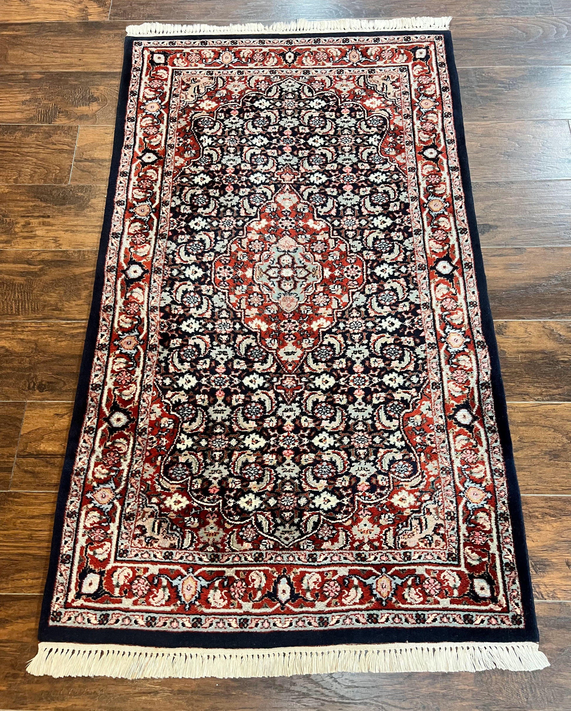 Indo Persian Rug 3x4, Herati Allover Pattern, Midnight Blue and Red, Small Vintage Handmade Wool Rug - Nuvé