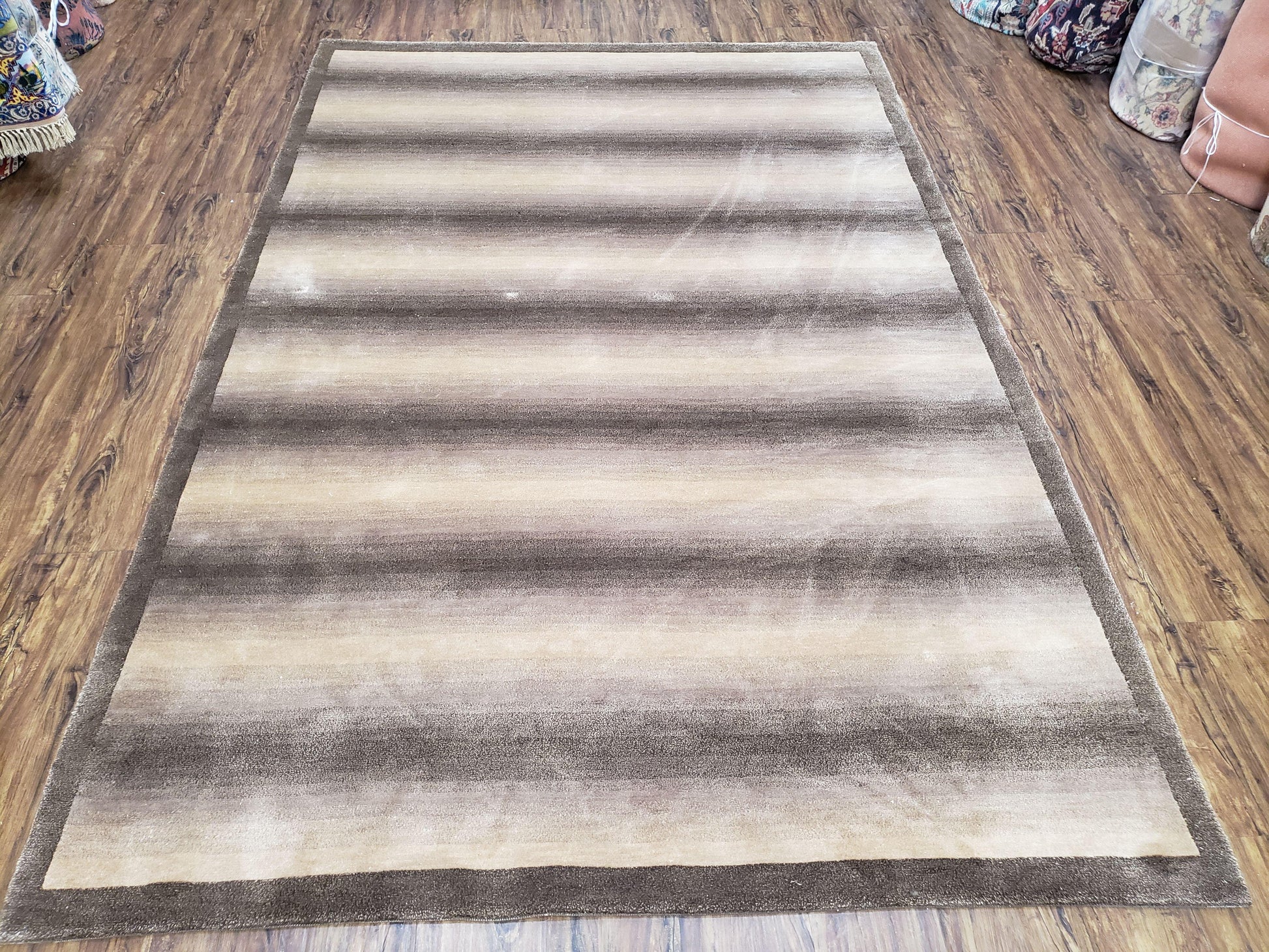 Vintage Safavieh Tibetan Indian Rug 6x9, Nepal Rug, Handmade, Striped Rug, Brown & Beige, 6x9 Oriental Carpet, Wool, Soft - Nuvé