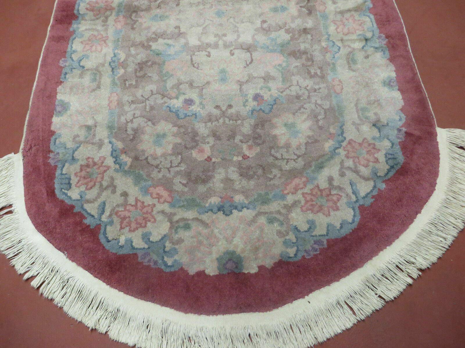 Oval Chinese Art Deco Rug 3x5 Vintage Wool Carpet - Nuvé