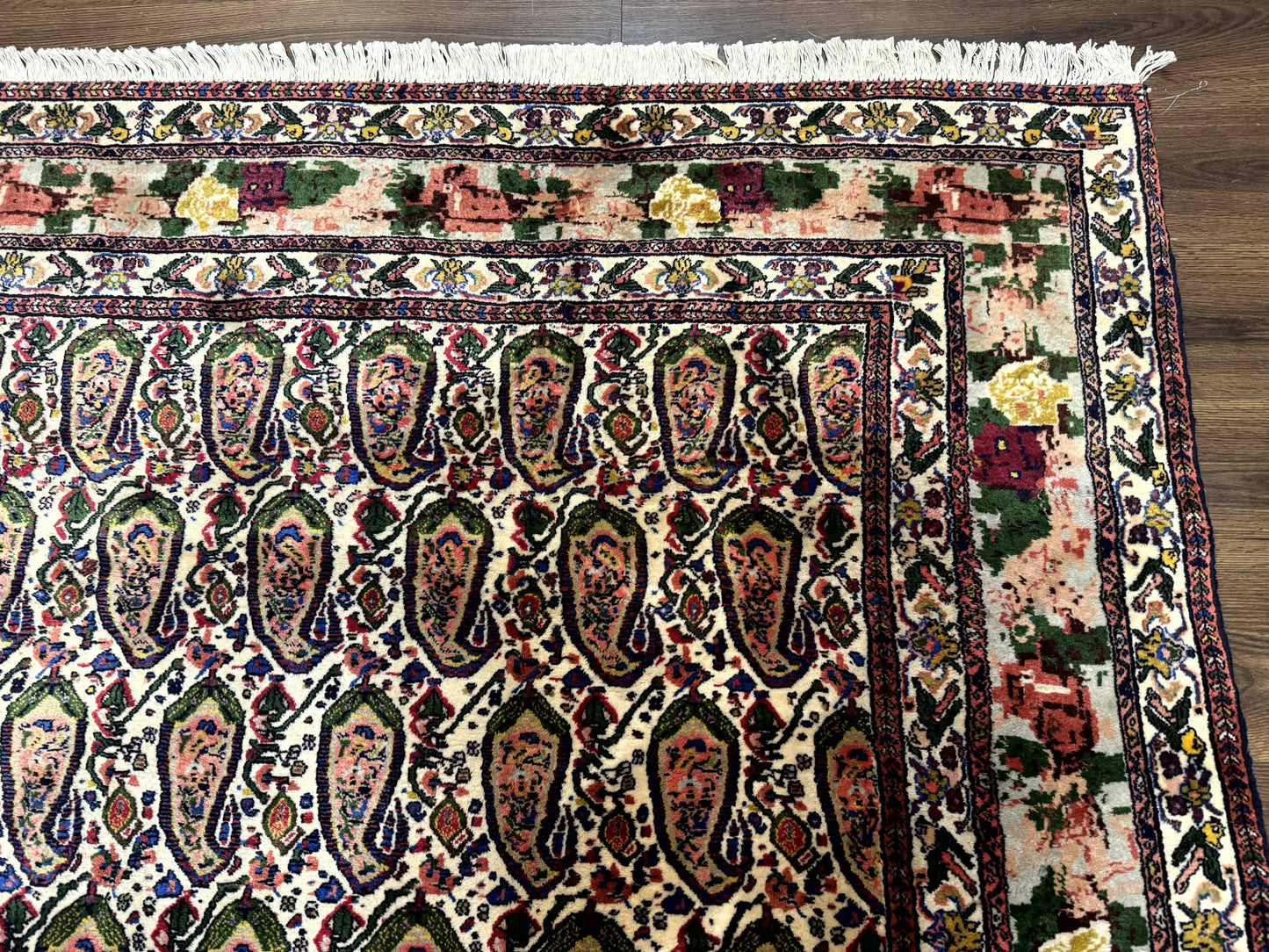 Persian Rug 8x11, Boteh Design, Repeated Paisleys, Persian Kurdish Rug, Bird Pictorials, Rare Antique Persian Kurdish Sannadaji Carpet - Nuvé