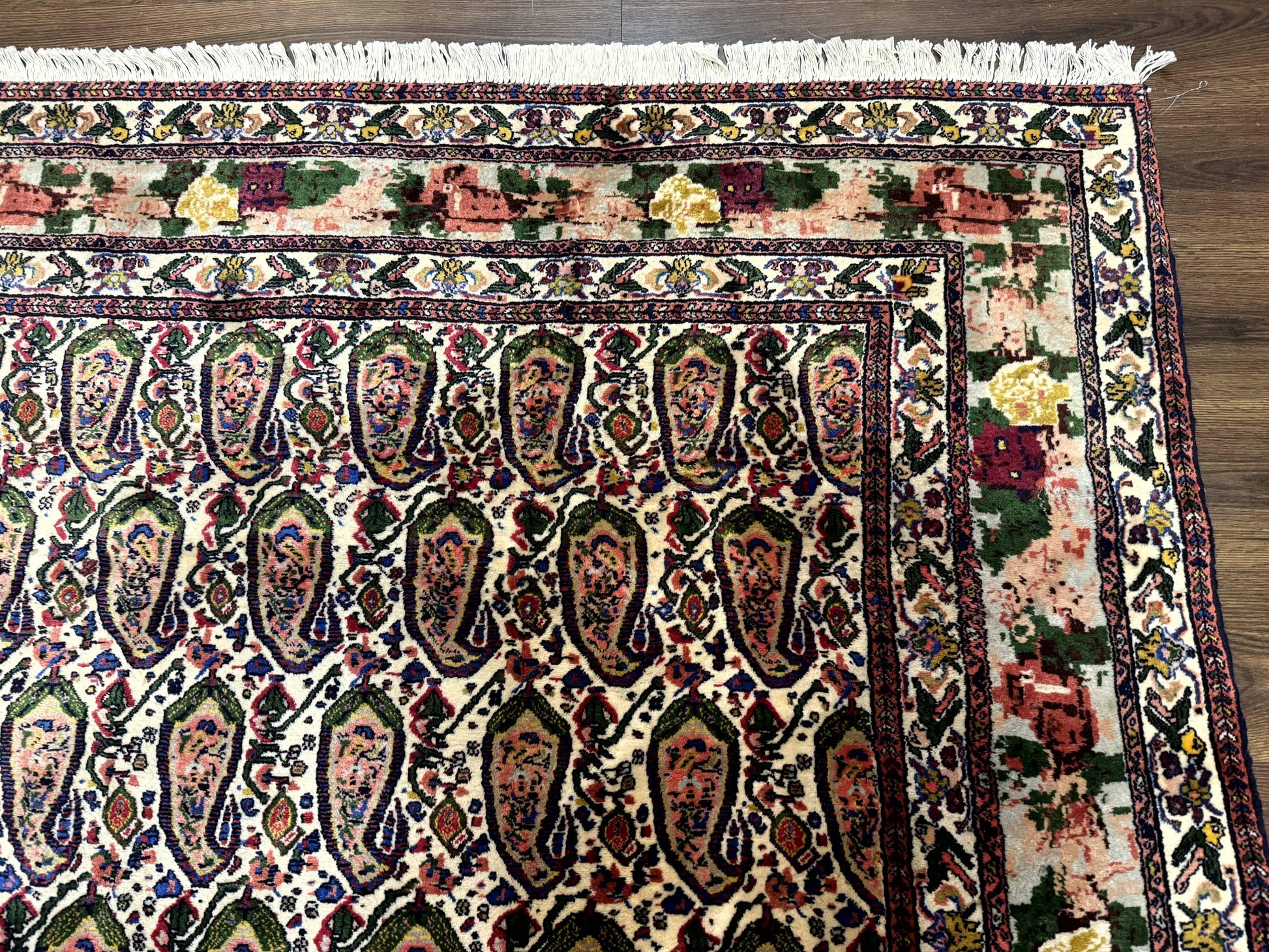 Persian Rug 8x11, Boteh Design, Repeated Paisleys, Persian Kurdish Rug, Bird Pictorials, Rare Antique Persian Kurdish Sannadaji Carpet - Nuvé