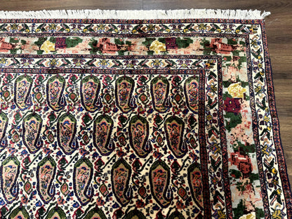 Persian Rug 8x11, Boteh Design, Repeated Paisleys, Persian Kurdish Rug, Bird Pictorials, Rare Antique Persian Kurdish Sannadaji Carpet - Nuvé