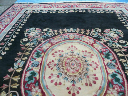 9' X 12' Decorative Chinese Aubusson Hand Knotted Pile Wool Rug Black Nice - Nuvé