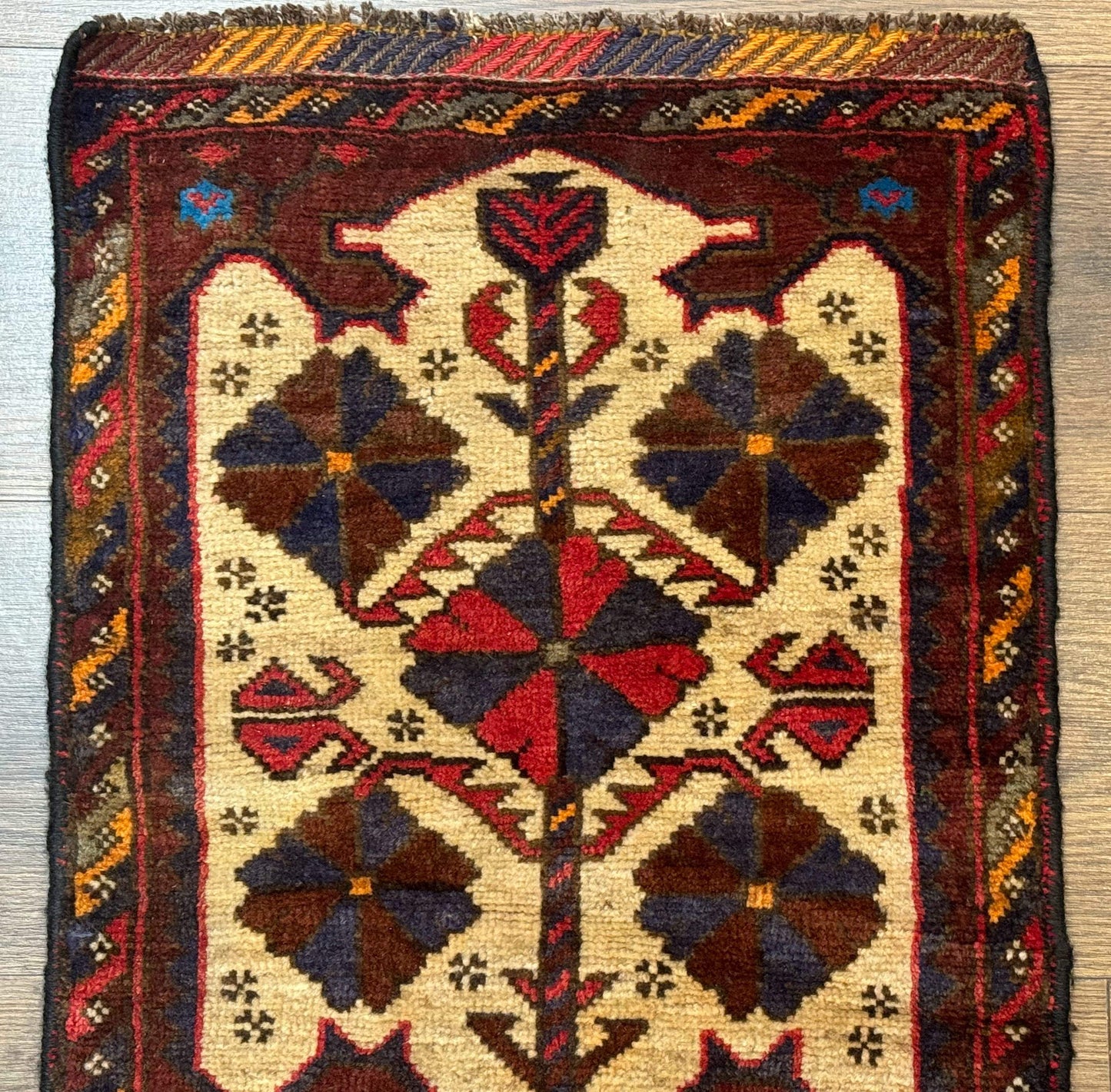 Small Persian Baluchi Tribal Rug, Tan, Handmade - Nuvé