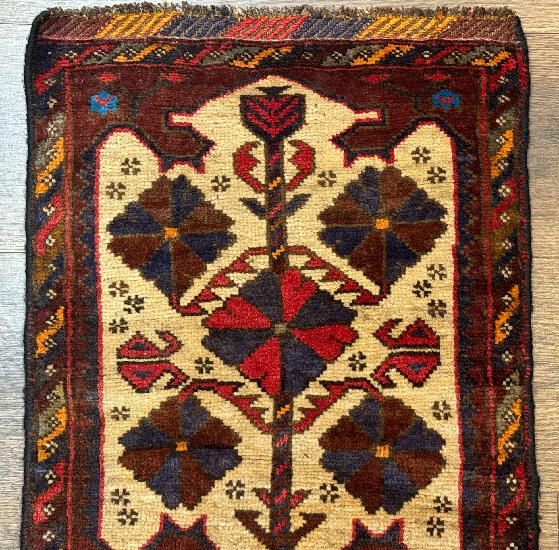 Small Persian Baluchi Tribal Rug, Tan, Handmade - Nuvé
