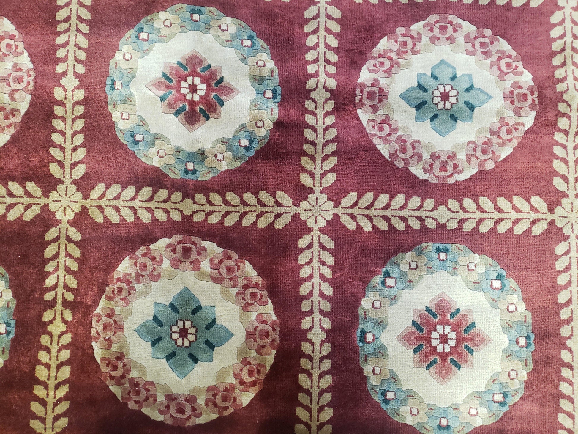 Nepalese Aubusson Panel Rug 6x9, Red & Ivory Soft Plush Tibetan Pile Rug, Wool Hand-Knotted Carpet, 6 x 9 Elegant Area Rug, Office Room Rug - Nuvé